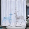 Deer Couple White Snow Shower Curtain With Blue Tree Forest Design, Winter Rustic Cabin Theme