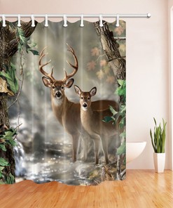 Deer Creek Waterproof Wildlife Fabric Shower Curtain, Perfect For Your Rustic Bathroom Decoration