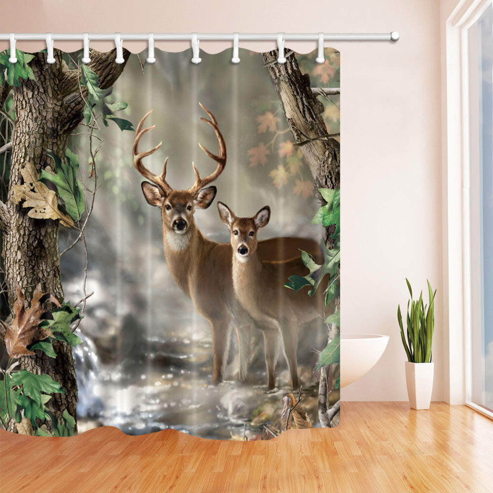 Deer Creek Waterproof Wildlife Fabric Shower Curtain, Perfect For Your Rustic Bathroom Decoration