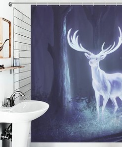 Deer Forest Scene Shower Curtain - Rustic Bathroom Decor