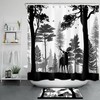 Deer Forest Shower Curtain Vintage Camping Wildlife Nature Hunting Bathroom, Hunting Cabin Themed Bathroom