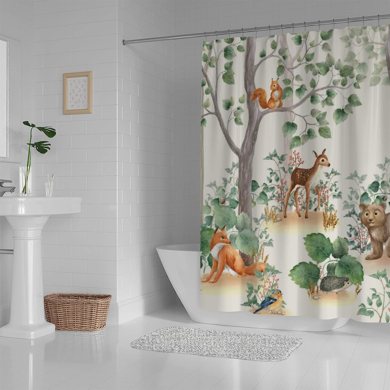 Deer Fox Squirrel Hedgehog Jungle Animals Shower Curtain With Waterproof Bathroom Decorations
