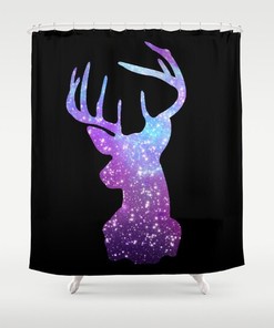 Deer, Galaxy, and Planets Nebula Shower Curtain for Fantasy Bathroom