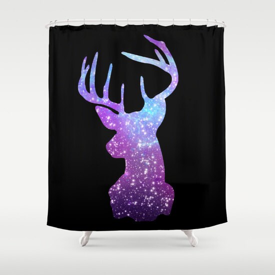 Deer, Galaxy, and Planets Nebula Shower Curtain for Fantasy Bathroom