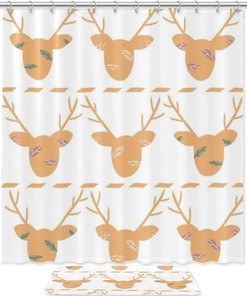 Deer Head Silhouette With Leaves Print Shower Curtain - Simple And Elegant Bathroom Decor