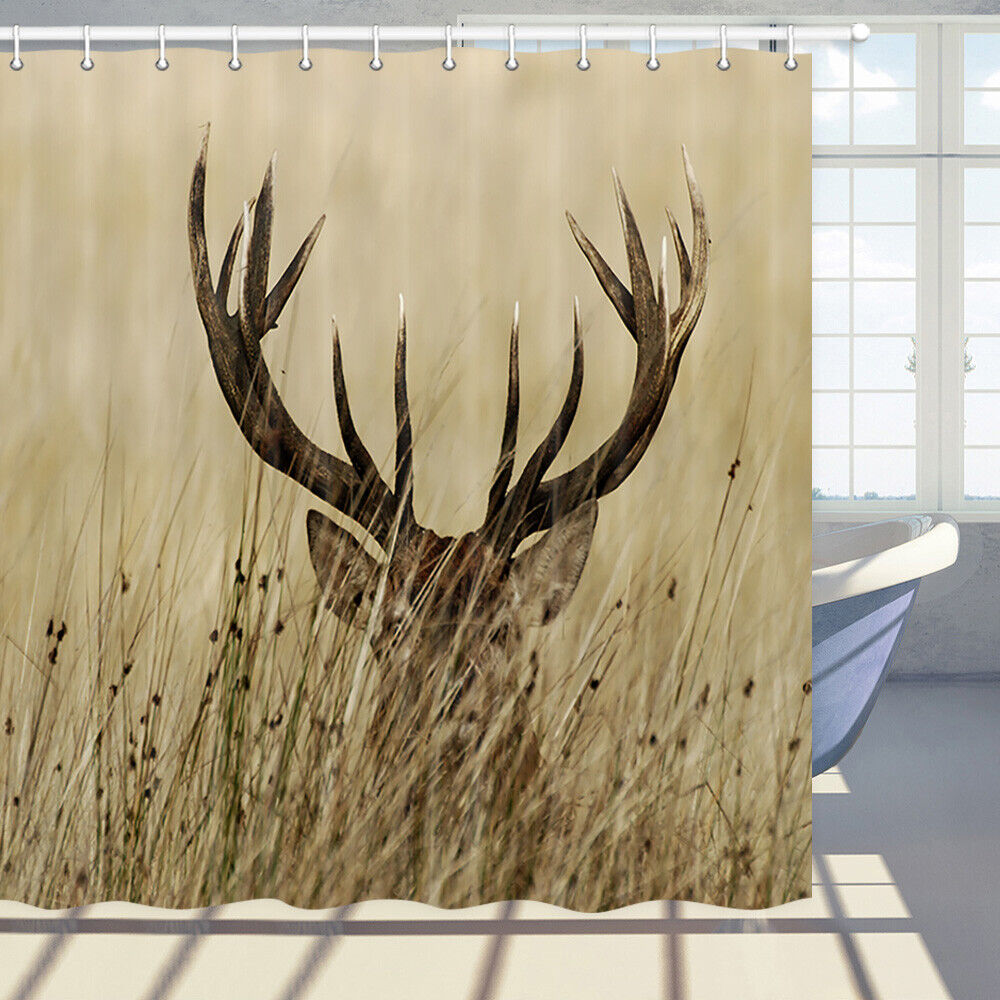 Deer Hidden In The Grassland Print Shower Curtain With Fabric Bathroom Decor, Perfect For A Wildlife Themed Bathroom - Image 2