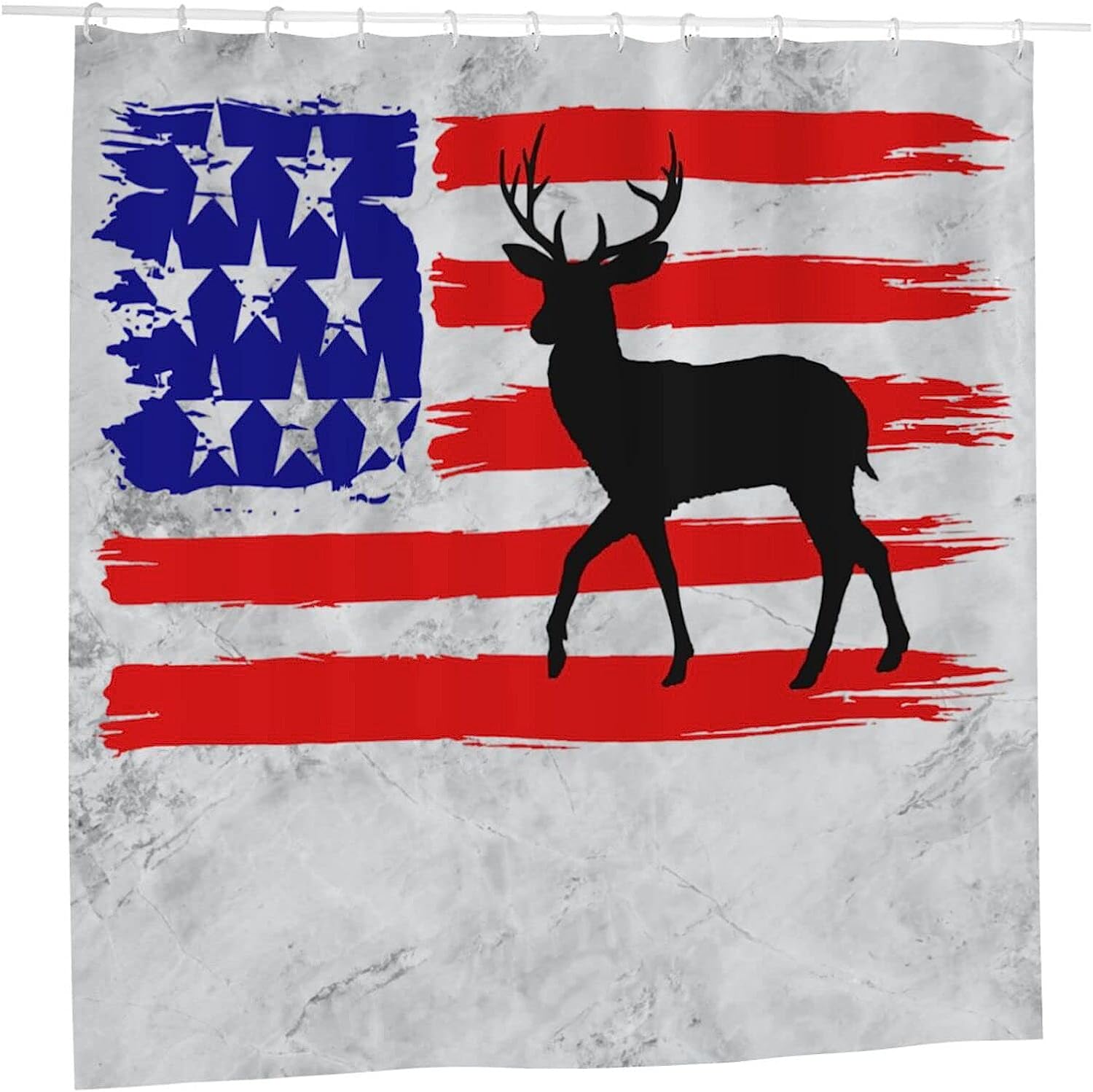 Deer Hunting Camouflage American Flag Shower Curtain With Waterproof Fabric Bathroom Decorations
