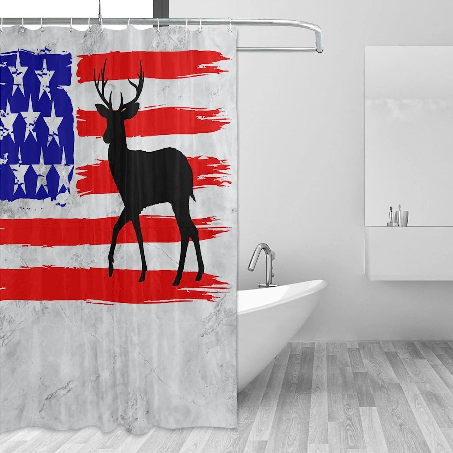 Deer Hunting Camouflage American Flag Shower Curtain With Waterproof Fabric Bathroom Decorations - Image 3