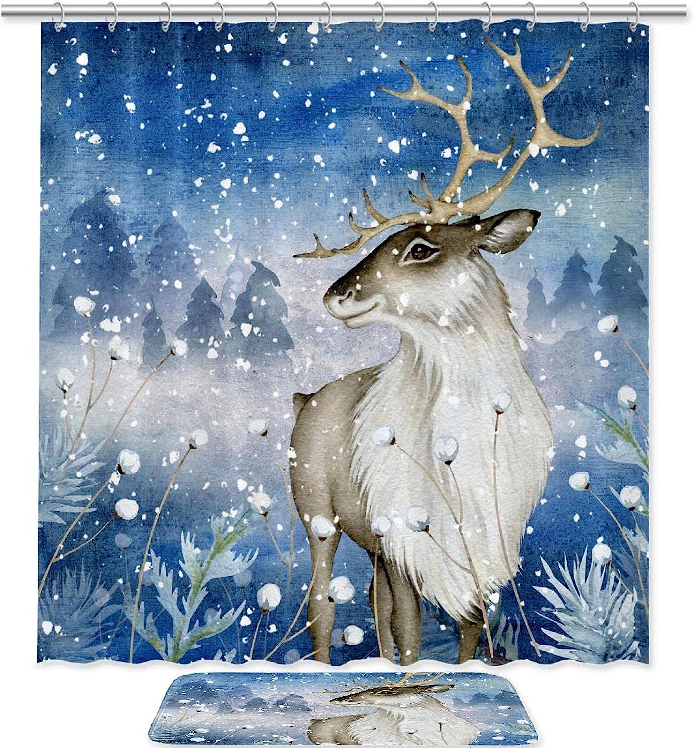 Deer In Snow Vintage Shower Curtain For A Winter Wonderland Bathroom