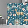 Deer In The Forest Blue Floral Birds Flowers Cute Animal Shower Curtain With Fabric Bath Curtain