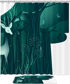 Deer In The Forest Print Shower Curtain With Waterproof Fabric, Perfect For A Wildlife Themed Bathroom