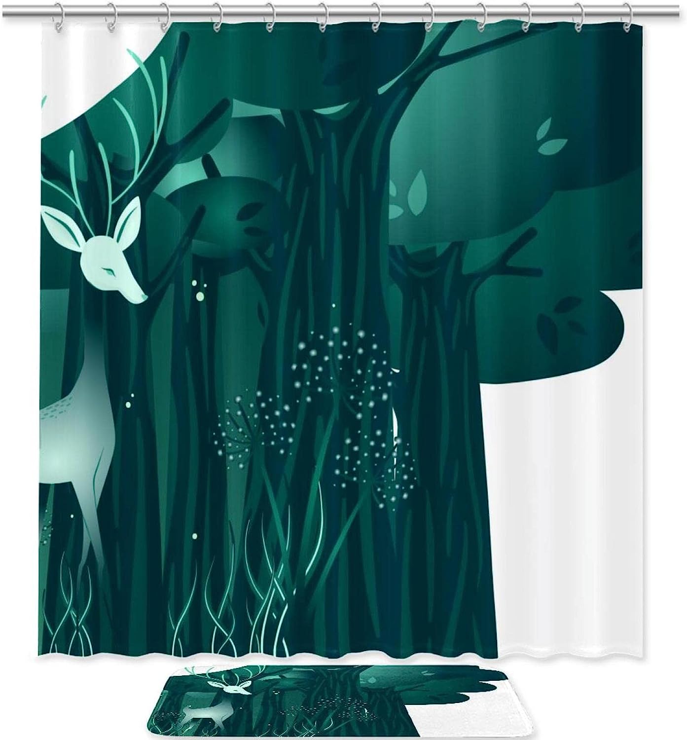 Deer In The Forest Print Shower Curtain With Waterproof Fabric, Perfect For A Wildlife Themed Bathroom
