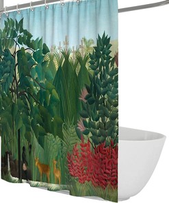 Deer Jungle Bathroom Shower Curtain Henri Rousseau Style Exhibition Art Bath Curtain Set
