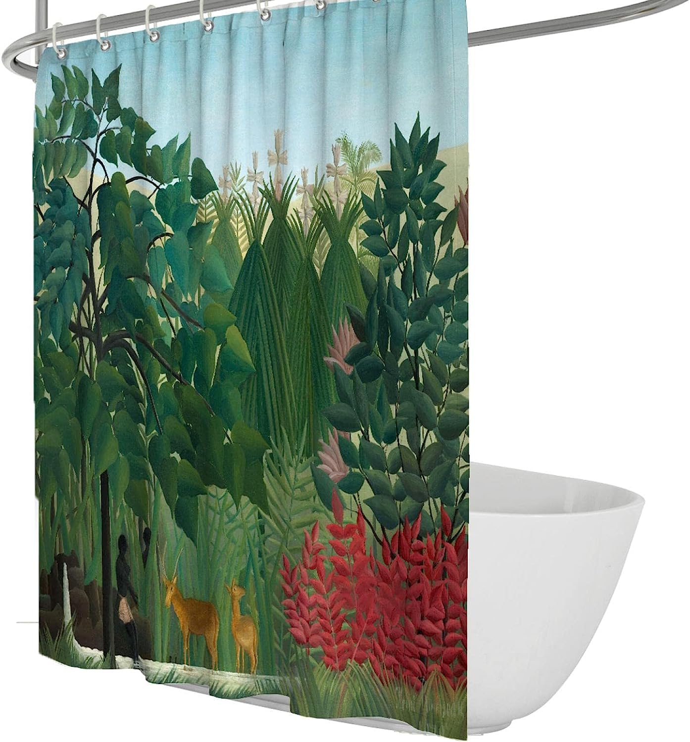 Deer Jungle Bathroom Shower Curtain Henri Rousseau Style Exhibition Art Bath Curtain Set