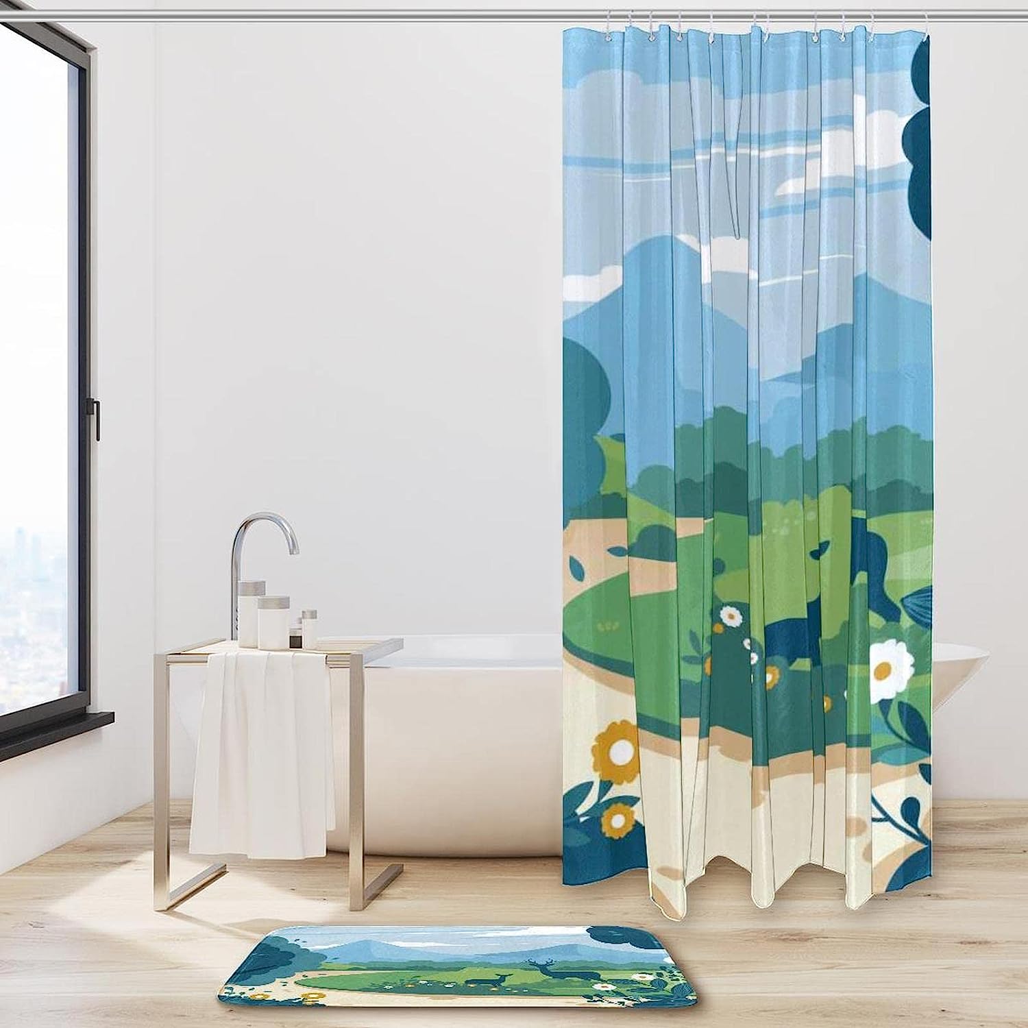Deer Landscape Print Shower Curtain With Waterproof Fabric, Perfect For A Rustic Themed Bathroom - Image 2