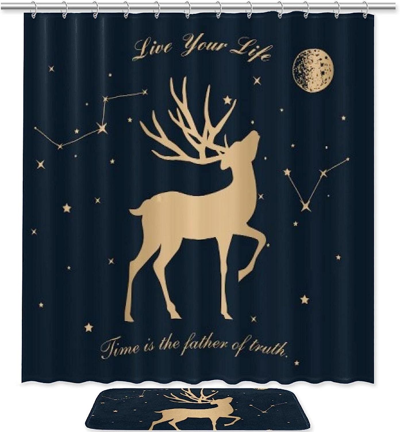 Deer Looking At The Stars Inspirational Quotes Shower Curtain - Dreamy And Magical