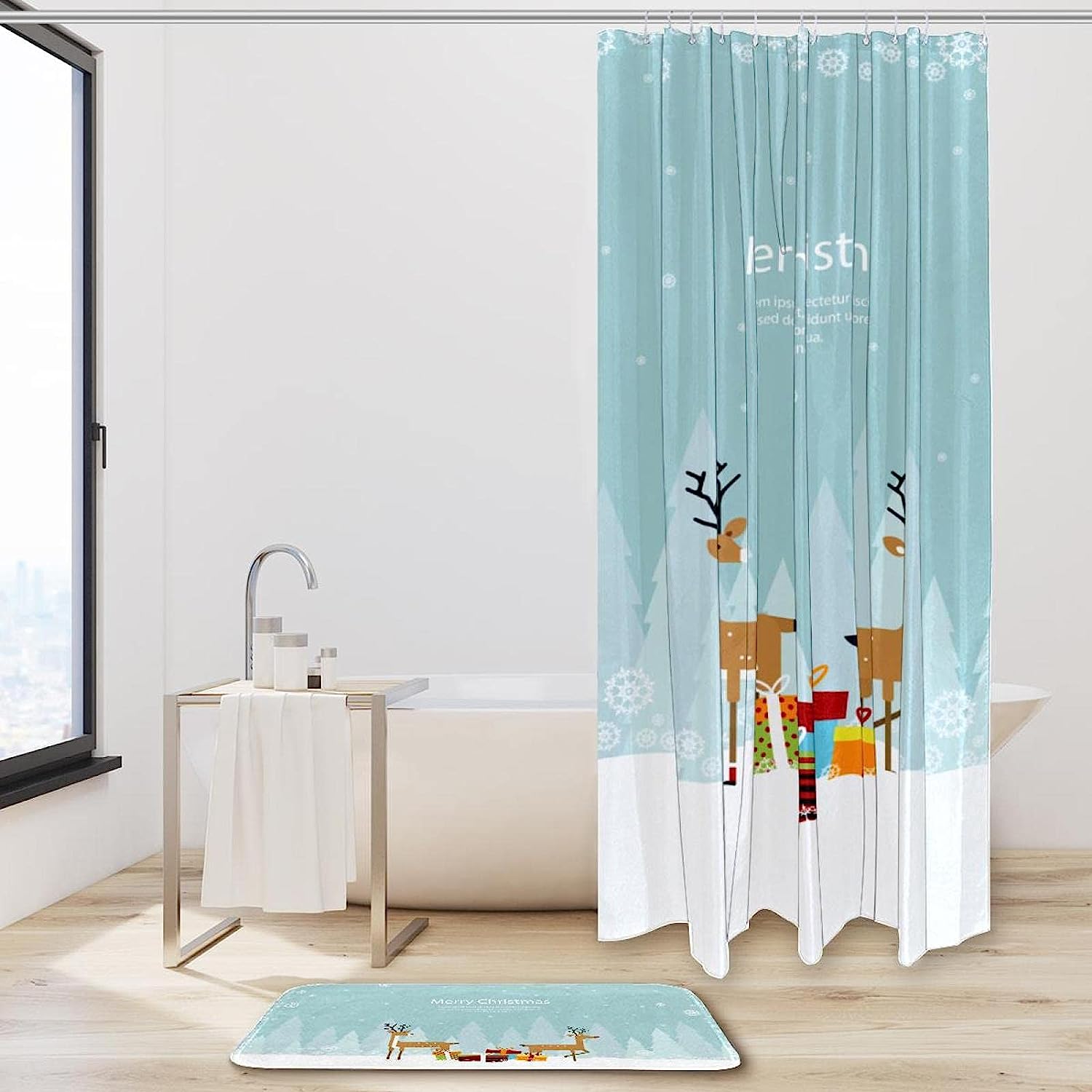 Deer Merry Christmas Restroom Shower Curtain - Perfect For Holiday Season - Image 2