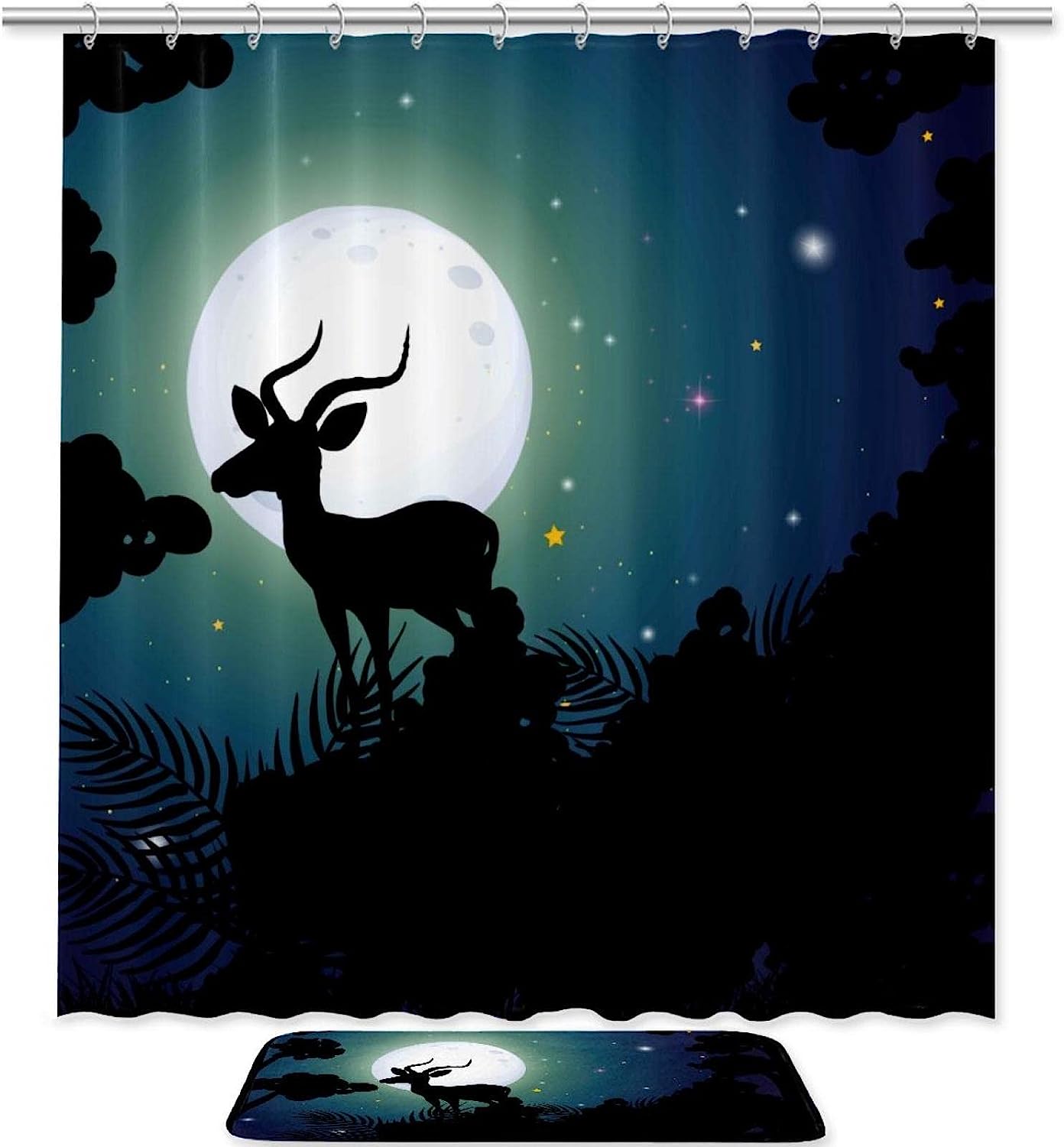 Deer Moon Night Vintage Bathroom Shower Curtain - Whimsical And Enchanting Decor