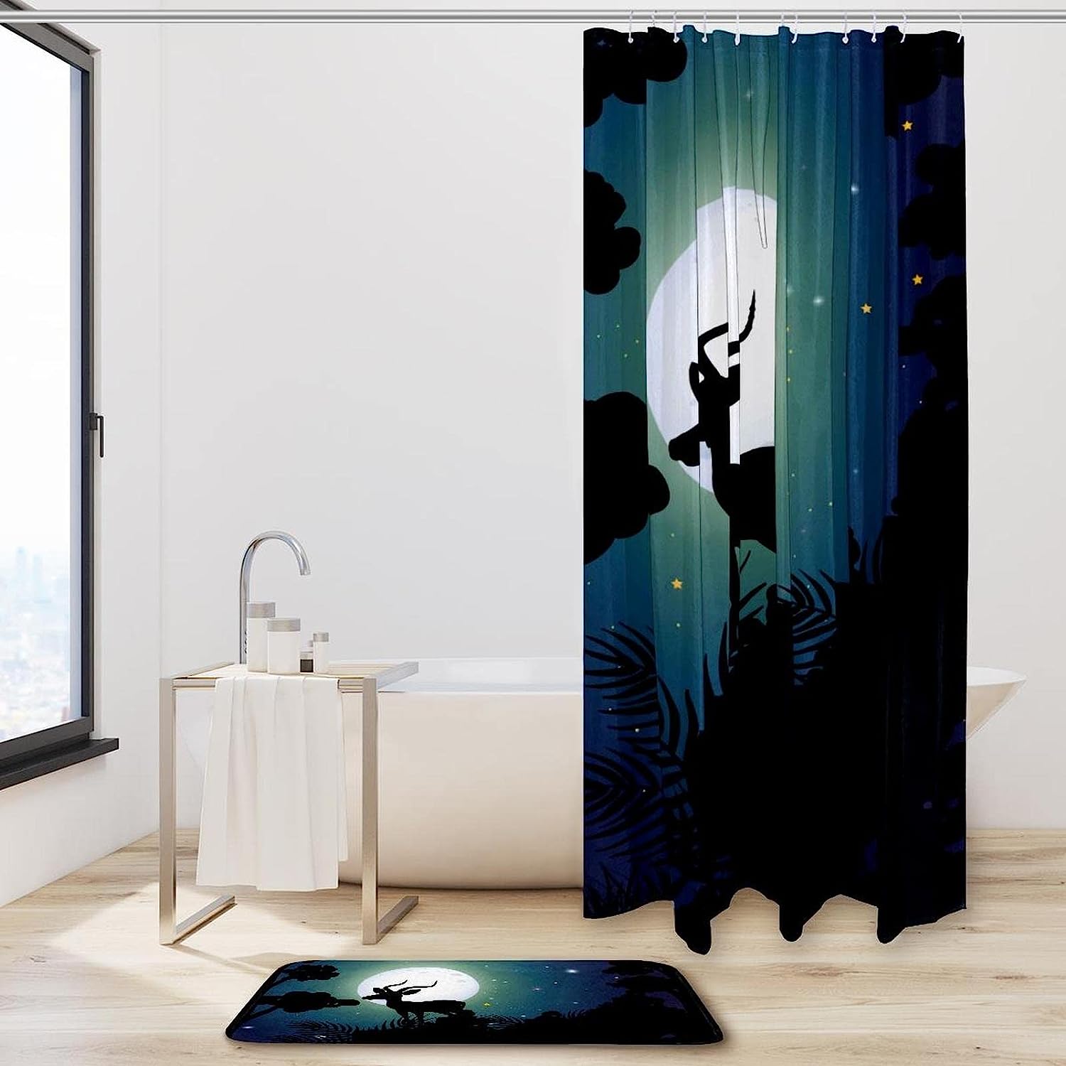Deer Moon Night Vintage Bathroom Shower Curtain - Whimsical And Enchanting Decor - Image 2