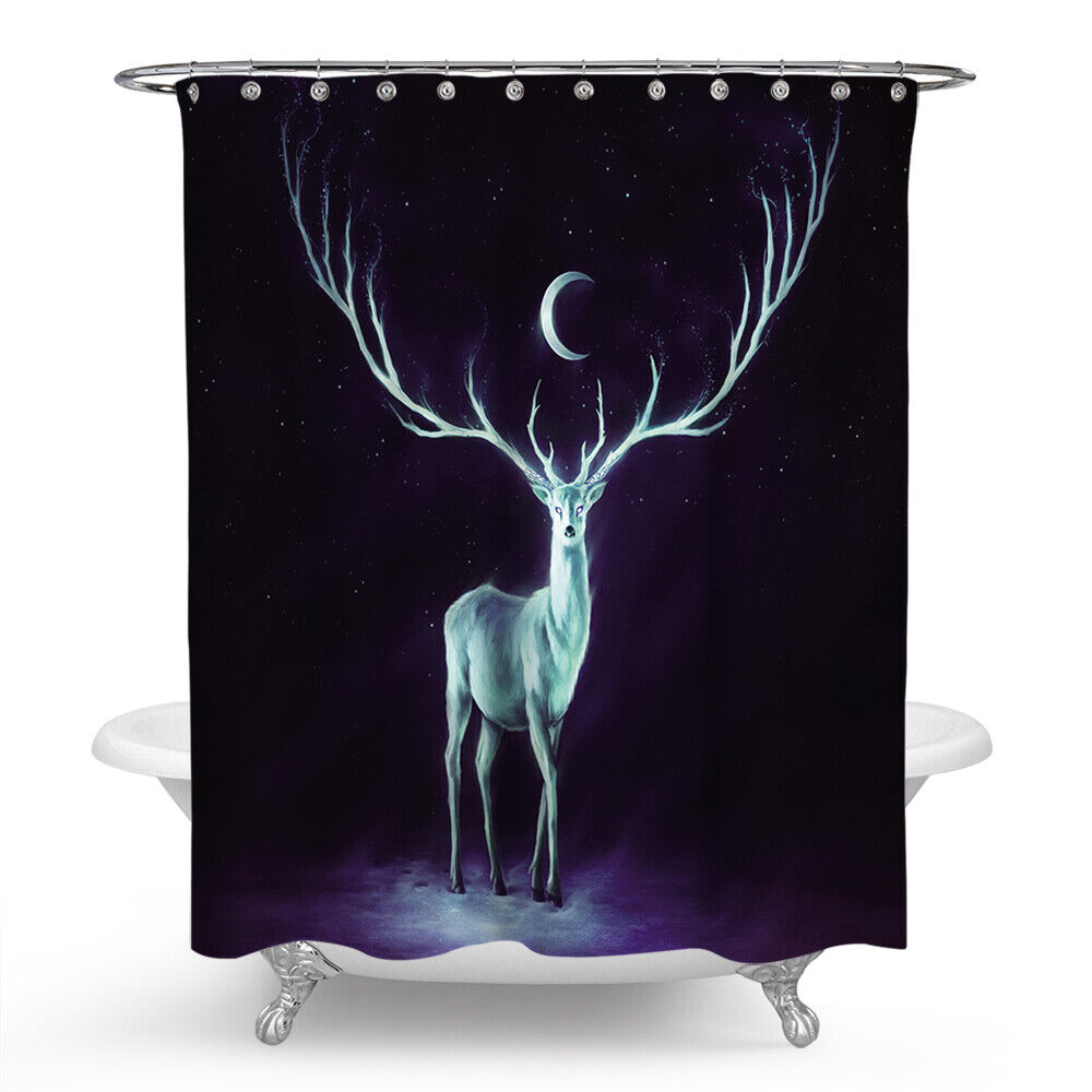 Deer Moon Print Shower Curtain For Your Nature Inspired Bathroom Decor - Image 2