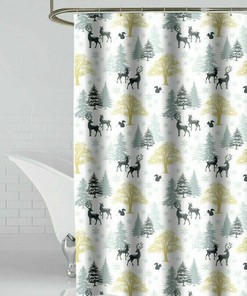 Deer Printed Waterproof Shower Curtain - Rustic Bathroom Decor 