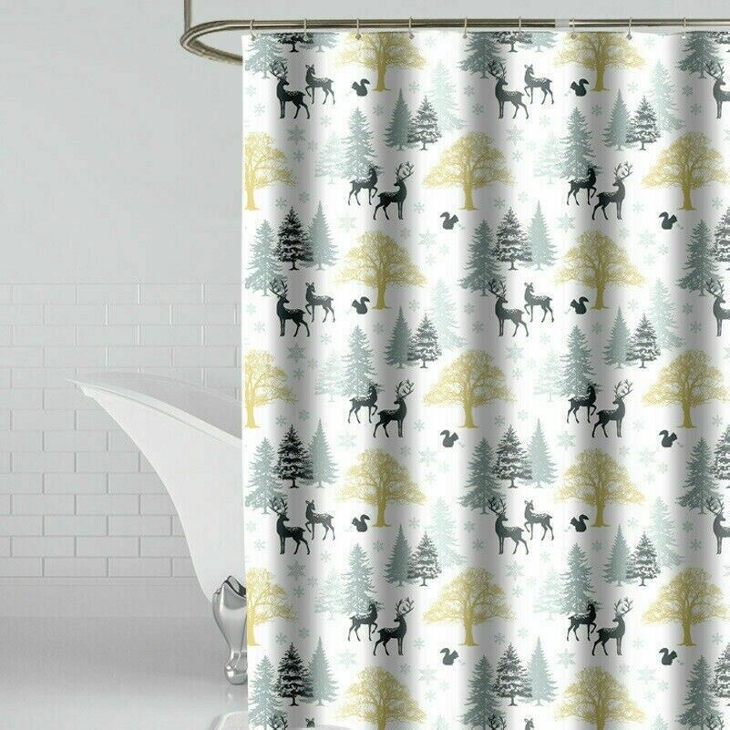 Deer Printed Waterproof Shower Curtain - Rustic Bathroom Decor