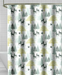 Deer Printed Waterproof Shower Curtain - Rustic Bathroom Decor
