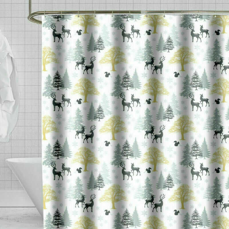 Deer Printed Waterproof Shower Curtain - Rustic Bathroom Decor