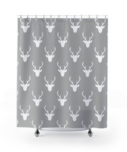 Deer Silhouette Design Grey And White Shower Curtain