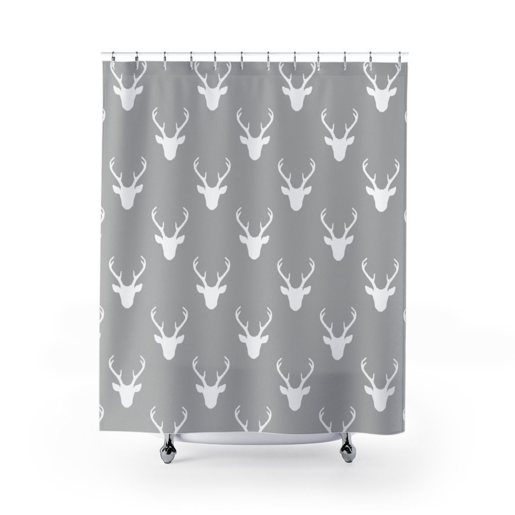 Deer Silhouette Design Grey And White Shower Curtain