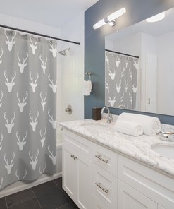 Deer Silhouette Design Grey And White Shower Curtain