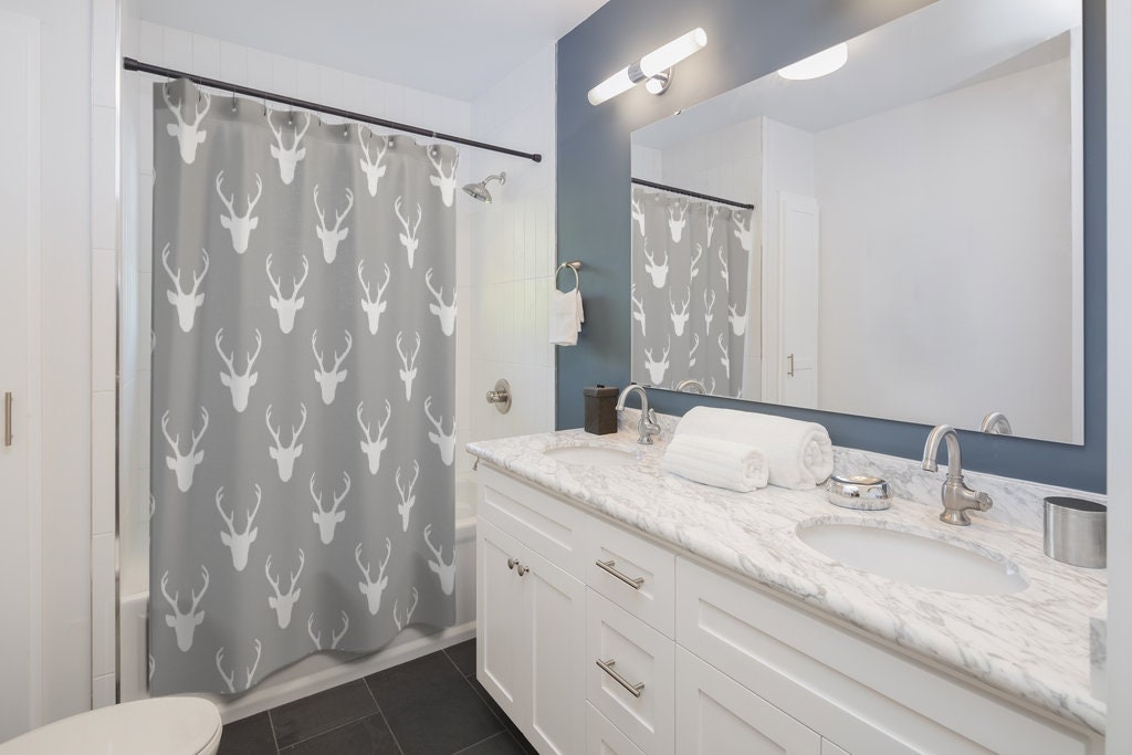 Deer Silhouette Design Grey And White Shower Curtain