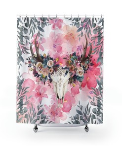 Deer Skull Boho Shower Curtain For Rustic Bathroom Decoration