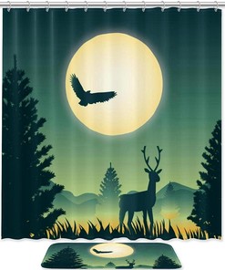 Deer in Forest Landscape Print Shower Curtain for Beautiful Home Decor