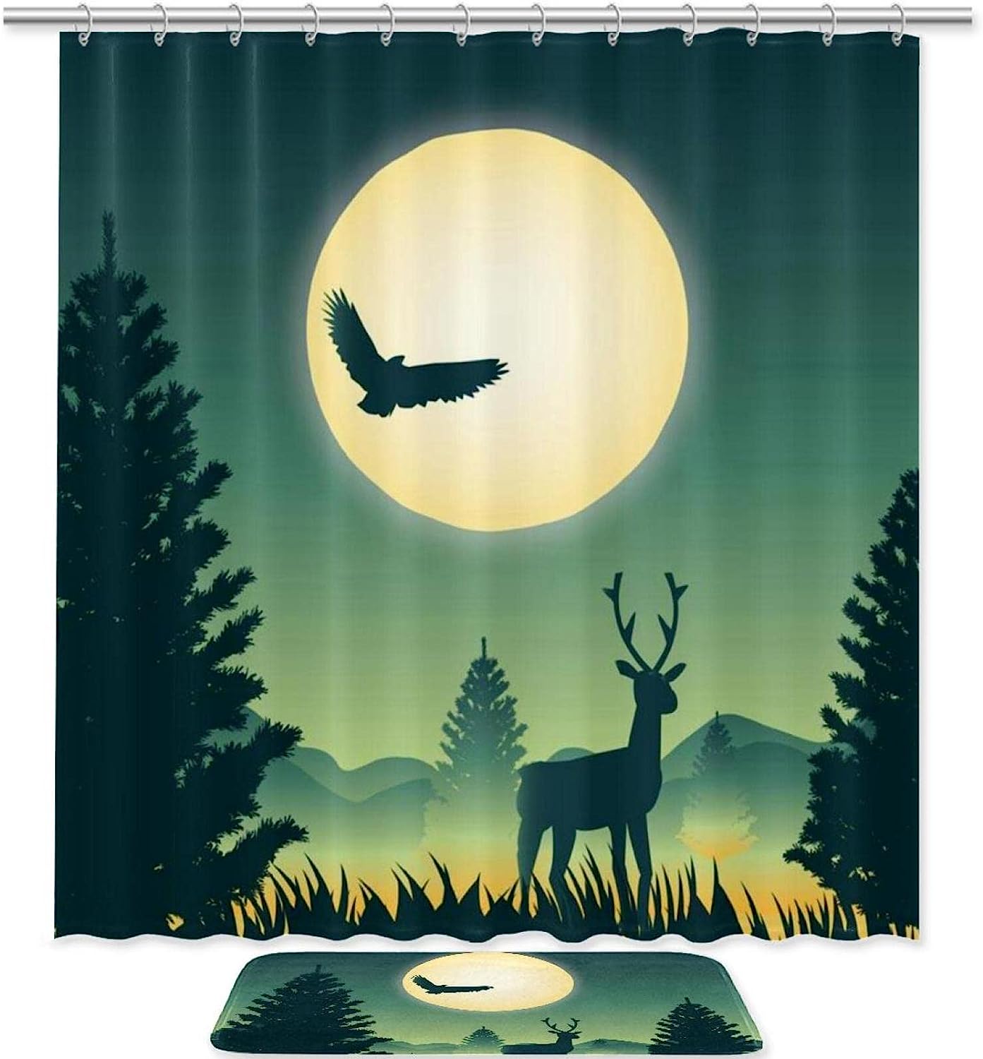 Deer in Forest Landscape Print Shower Curtain for Beautiful Home Decor
