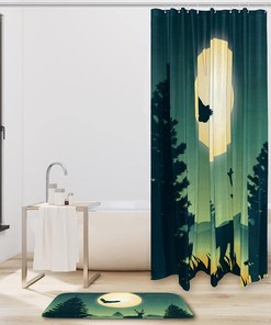 Deer in Forest Landscape Print Shower Curtain for Beautiful Home Decor