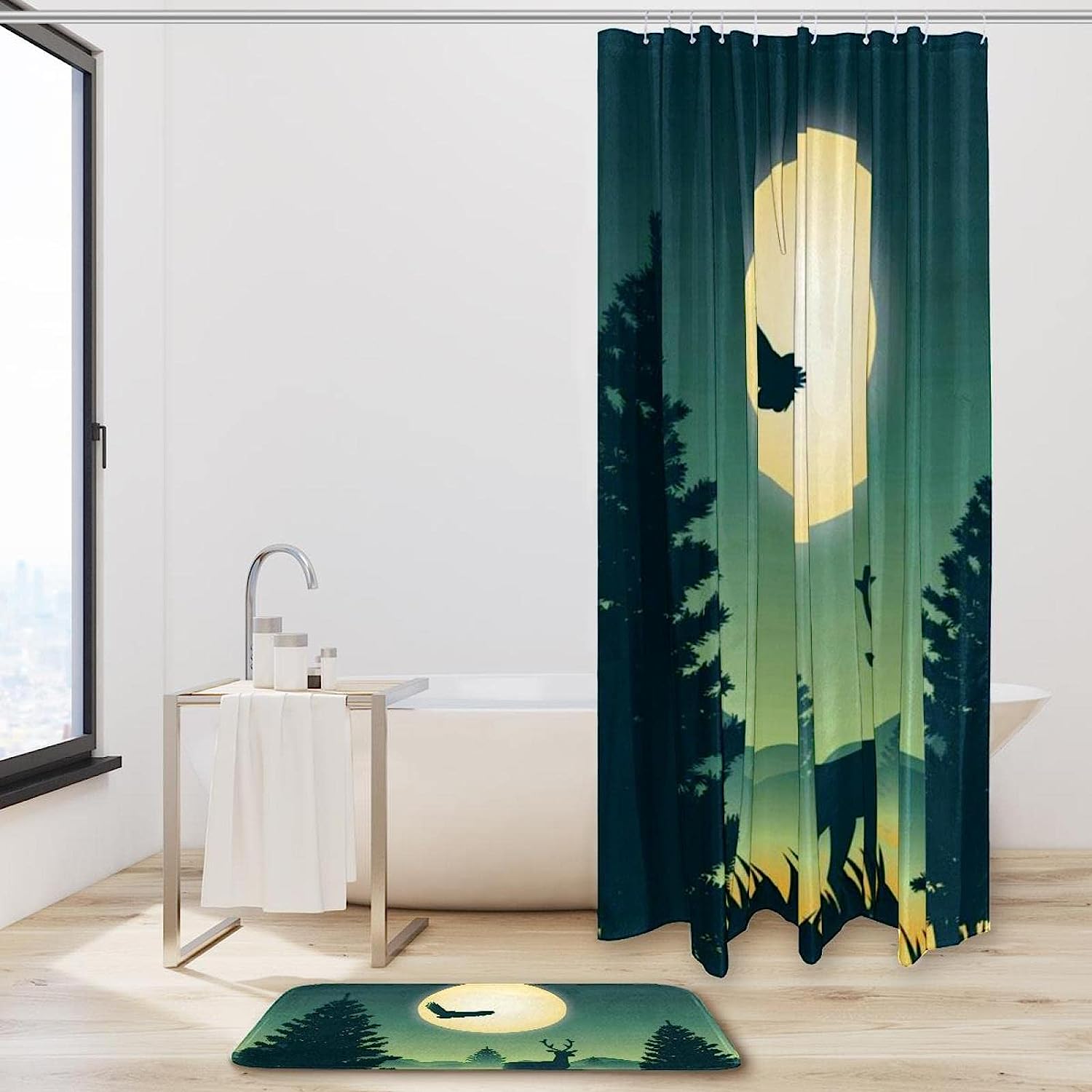 Deer in Forest Landscape Print Shower Curtain for Beautiful Home Decor
