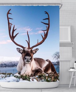 Deer in Snow Woodland Animal Shower Curtain for Bathroom