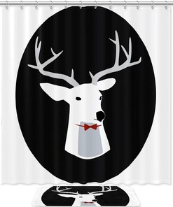 Deer with Red Bowtie Print Shower Curtain for Modern Farmhouse Bathroom Decor