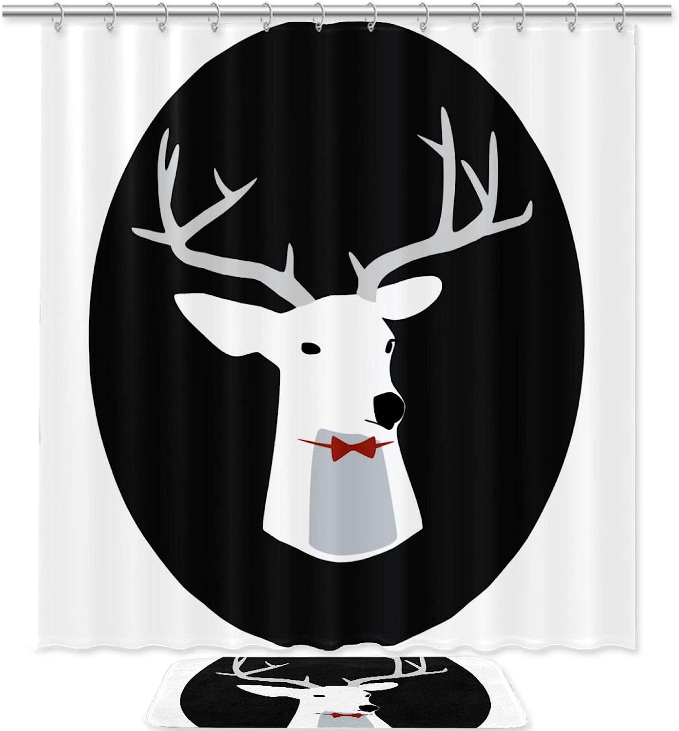 Deer with Red Bowtie Print Shower Curtain for Modern Farmhouse Bathroom Decor