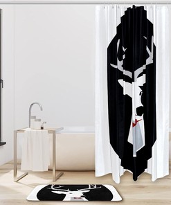 Deer with Red Bowtie Print Shower Curtain for Modern Farmhouse Bathroom Decor
