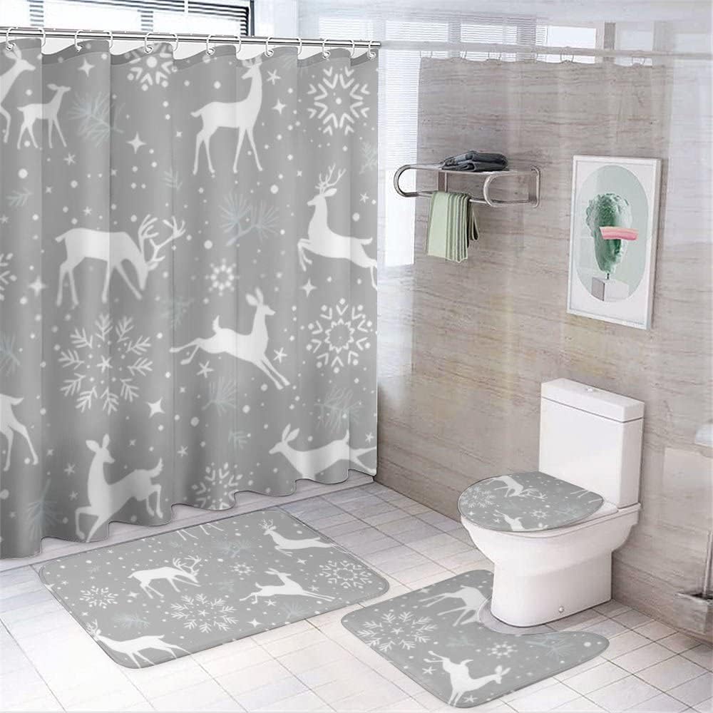 Deers and Snowflake Shower Curtain for Bathroom - Home Decorative Shower Curtains Ideas for Winter