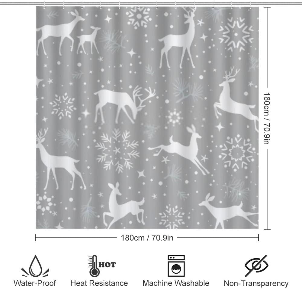 Deers and Snowflake Shower Curtain for Bathroom - Home Decorative Shower Curtains Ideas for Winter