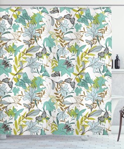 Delicate Butterflies And Birds Floating On Floral Shower Curtain Print