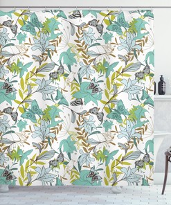 Delicate Butterflies And Birds Floating On Floral Shower Curtain Print