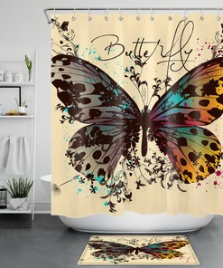 Delicate Butterfly Shower Curtain With Watercolor Design
