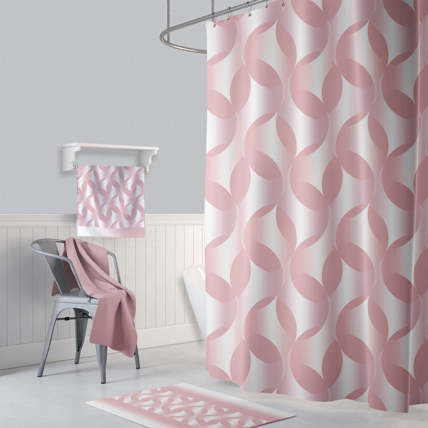 Delicate Feminine Pink Geometric Texture Shower Curtain for Bathroom Decor