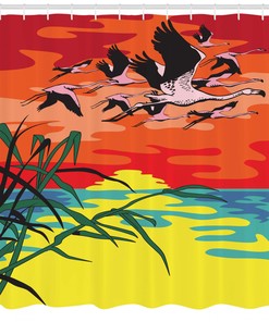 Delicate Flamingo Birds In The Air Art Print Shower Curtain For A Chic Bathroom