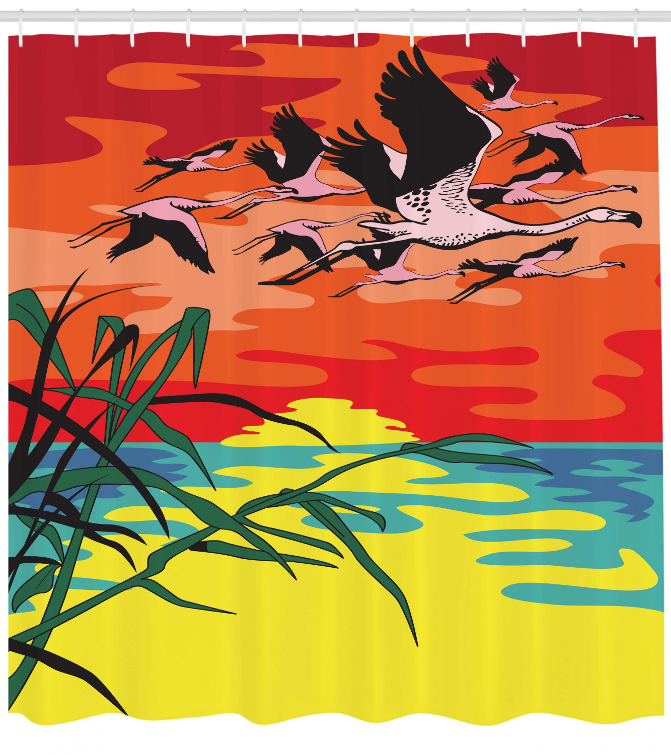 Delicate Flamingo Birds In The Air Art Print Shower Curtain For A Chic Bathroom