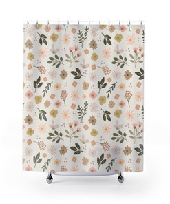Delicate Floral Shower Curtain For A Simple Yet Elegant Bathroom Design.